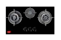 Pigeon Twinspark Hob 3 Burner Multi Spark Integrated Auto Ignition With Forged Burners, Scratch Resistant 6 mm Thick Toughened Glass Top For Easy Cleaning - Black