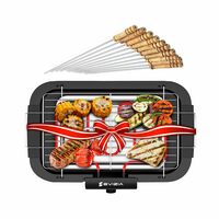 EVIZIA - 2000W Electric Smokeless Portable Barbeque Grill Set - Black (Electric Bbq With Skewers)