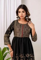 WOMEN RAYON PRINTED ANARKALI FLARED KURTIES