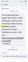 CASHBACK ON USING AU BANK RUPAY CREDIT CARD FOR UPI PAYMENT