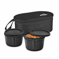 MILTON Graze Big Lunch Box, 2 Round Inner Steel Microwave Safe Containers 450 ml Each with Insulated Bag, Odour Proof, Tiffin for Office Men, Women, Leak-Proof Containers, Easy to Carry, Black