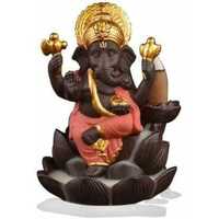  Lotus Ganesha Polyresin Backflow Smoke Fountain Incense Cone Holder Decorative Showpiece with 10 Back Flow Cones (Pink) 