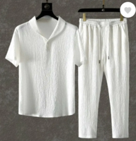 GC FAB Men Self Design White Night Suit Set 