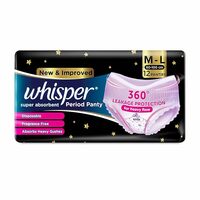 Whisper Super Absorbent Women Period Panty, 12 M-L Pants, 360 Degree Leakage Protection For Heavy Flow