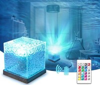 Desidiya Acrylic Romantic Ocean Wave Night Light Projector Lamp, 3D Water Wave Effect Crystal Table Lamp with Remote Control (Battery Not Included), LED Projection for Bedroom Decor, Cube