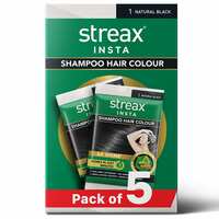 Streax Insta Shampoo Hair Colour for Women and Men, Natural Black - Pack of 5 | 100% grey coverage in 5 minutes | Long lasting, easy to use
