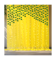 Party Propz Backdrop Kit with Net, LED Lights, Artifical Leaves, Ribbon and Hooks Combo (Yellow and Green)