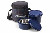 Oliveware Cleo Lunch Box, Microwave Safe & Leak Proof, 2 Inner Steel Containers (450ml & 600ml), Fabric Bag