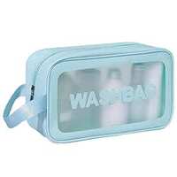 KUKLAR Wash Bag Pouch for Travel Kit Toiletry Bag Cosmetic Bag Make Up Box for Brushes, Accessories with Handle, Large Capacity Translucent Waterproof Travel Storage Mini Size 21X13X7 (Sky Blue)

