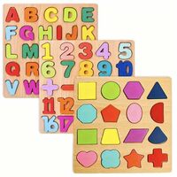 WISHKEY Wooden 3D Capital Alphabets, Numbers, and Shapes Board Puzzle (Pack of 3)