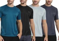 Pack of 4 Men Solid Round Neck Polyester Silver, Blue, Black, Grey T-Shirt