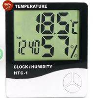 Electronic Spices HTC-1 Digital Hygrometer Thermometer Humidity Meter With Clock LCD Display (Pack of 2) 