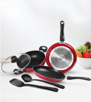 Milton Pro Cook Maroon 5 Pcs Kitchen Jewel Set Fry Pan, Kadhai, Tawa, Laddle & Spatula