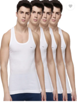 Dollar: Lehar Men Combed Cotton Round Neck Vest - White (Pack of 4)