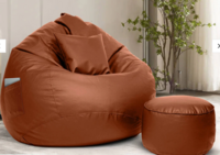 Squivo 4XL Leatherette Bean Bag Filled with Beans With Footrest, Cushion & Pocket In Tan Colour