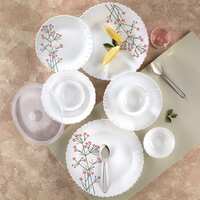 Larah by Borosil Silk Series Red Bud Opalware Dinner Set with Steel Spoon | 55 Pcs for Family of 8
