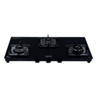 Croma 3 Burner Manual Gas Stove (Premium 3 Burner Glass, Black)