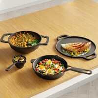 Lifelong Cast Iron Cookware Combo Set | 4-Piece Pre-Seasoned - Tawa (30cm), Kadhai (24cm), Fry Pan (20cm) & Tadka Pan | Naturally Non-Stick | Gas & Induction Compatible