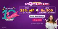 FLAT 25% OFF on Your First Meds* Order + Surprise Cashback up to Rs.500*