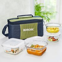 Borosil Ace Universal Lunchbox | 4pc (320ml x 2 Square + 240ml x 2 Round) Container Set