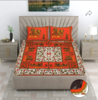 Flipkart SmartBuy 104 TC Cotton Double Jaipuri Prints Fitted (Elastic) Bedsheet  (Pack of 1, Multicolor-61)