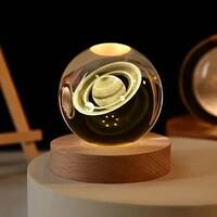 Easymart Ball Night Light for Kids with USB Table Colorful LED Wooden Light Base Table Lamp  (12 cm, Multicolor)