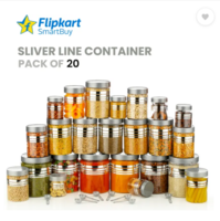 Flipkart SmartBuy Plastic Grocery Container - 1200 ml, 650 ml, 350 ml, 250 ml  (Pack of 20, Silver)
