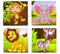 Fiddly's Wood Jigsaw Puzzles for Kids & Children -9 Pieces Age 3+ Double Layered Wooden Puzzles with Bright Front & Back Print Puzzle (Pack of 4 Animal)
