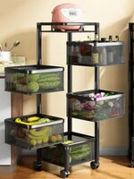 iBELL TS595 Kitchen Rack 5 Tier Rotating Stand, Basket Organizer, Portable Storage, Carbon Steel Kitchen Trolley  (Pre-assembled)