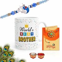 Gift Arcadia Rakhi for Brother with Printed Ceramic Mug Combo |Pack of 4 (Greeting Card, Roli Chawal, Rakhi, Printed Mug) 