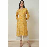 Soch Women's Yellow Viscose Blend Botanical Print Kurta | S | M | L