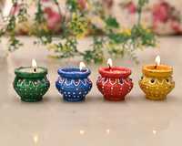 Jaipur Ace Matki Diwali Diyas | Traditional Handmade Terracotta Clay Diya | Mitti Deepak Decorate for Diwali | Diya for Puja | Diwali Home Decoration Diya (Set of 4, Multicolor)