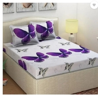 Panipat Textile Hub 140 TC Microfiber Double 3D Printed Fitted & Flat Bedsheet  (Pack of 1, White)