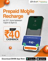 BHIM Get Rs.40 cashback on prepaid mobile recharge of minimum Rs.199 (till 9pm)