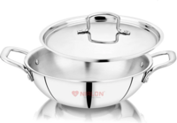 NIRLON Smart Triply Stainless Steel with Lid Deep Kadhai 24 cm diameter 2.6 L(Non stick, Induction bottom)