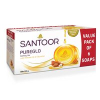 Santoor PureGlo Glycerine Soap with Almond Oil and Glycerine, 125g (Pack of 6)