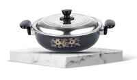 ATEVON 26cm Black Non-Stick Kadhai with Lid – Medium-Sized Ceramic Coated Cooking Pan