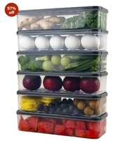 LEMBOSE Fridge Storage Boxes Fridge Organizer with Removable Lid Stackable Fridge Storage Freezer Storage Containers for Fish, Meat, Vegetables, Fruits (1200ML, Pack of 6)