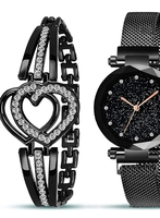  Acnos Brand - A Watch Analogue Plain Black Dial Magnet Watch With Gift Bracelet For Women Or Girls And Watch For Girl Or Women (Combo Of 3) 