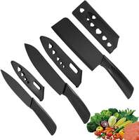 E-COSMOS Stainless Steel Chef Knife Set: 3-Pieces with Sharp Blades & Ergonomic Design for Effortless Cutting in Kitchen & Dining with Cap (Black)

