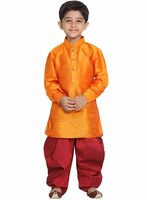 JBN Creation Boys Boys' Mustard and Black Silk Blend Kurta and Dhoti Set