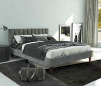 STRATA FURNITURE Sheesham Wood Queen Size Bed Cot Bed - Grey Finish