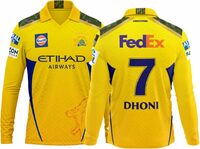 Amazon bazaar, L size: Thala Dhoni Yellow Full Sleeve Csk Cricket Jersey 2025 for (Kids,Boys,Men)