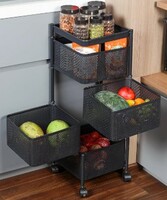 CELLO Kitchen Pro Trolley with Wheels | Storage Organizer & Kitchen Accessories Items for Kitchen Storage Rack Square Design Fruits & Vegetable Onion Cutlery | Multi-Purpose Trolley | (Black,Layer 4)