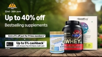 Health & Fitness Sale upto 40% off Best selling Suppliments + Extra 5% For prime members (22nd - 26th June)