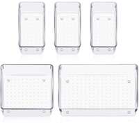 Arto Clear Transparent Acrylic Drawer Organizer Set with Various Size for Bathroom,Bedroom Dresser,Cosmetics Makeup,Kitchen Utensil,Office,Stationery,Drawer Tray Dividers,Vanity Trays (Set of 5)