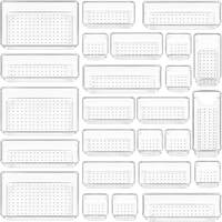 Arto Clear Transparent Acrylic Drawer Organizer Set with Various Size for Bathroom,Bedroom Dresser,Cosmetics Makeup,Kitchen Utensil,Office,Stationery,Drawer Tray Dividers,Vanity Trays (Pack of 25)