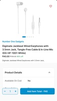 Loot - get wired earphone @1rs (Digihaat)