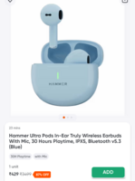 Hammer Ultra Pods In-Ear Truly Wireless Earbuds With Mic, 30 Hours Playtime, IPX5, Bluetooth v5.3 (Blue) (Available Mumbai, Check yours)