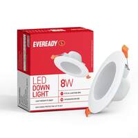 EVEREADY 8W LED Downlight, Round Shape, Cool Day White, 75 lm/W Efficiency, 4KV Surge Protection, 600 Lumens, 75mm Cut Size, Lightweight, Integrated Driver, Junction Box Fit